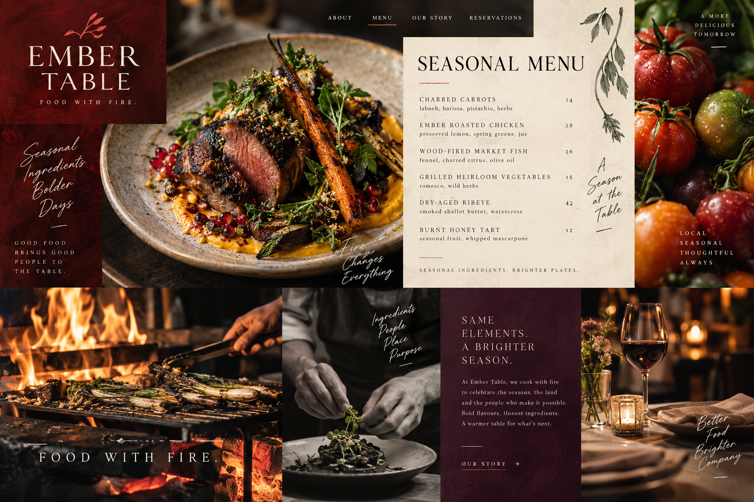 Ember Table seasonal menu and restaurant story website page